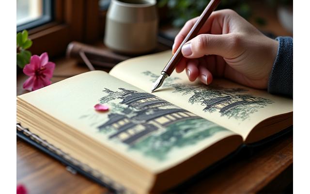 墨で描かれた日本地図と古い旅行記、創設者の手