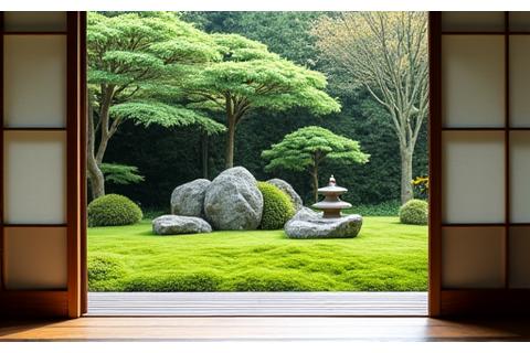 静かな旅館の庭園